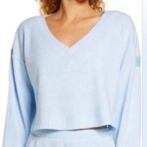 Alo Muse V-Neck Pullover Light Blue Ribbed Size Small